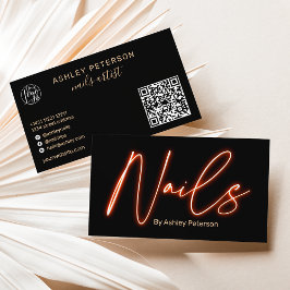 Tarjeta De Visita Naranja de glam moderno neon nails logo qr código