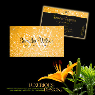 Tarjeta De Visita Naranja de glamour Purpurina Luminosas Estrellas e