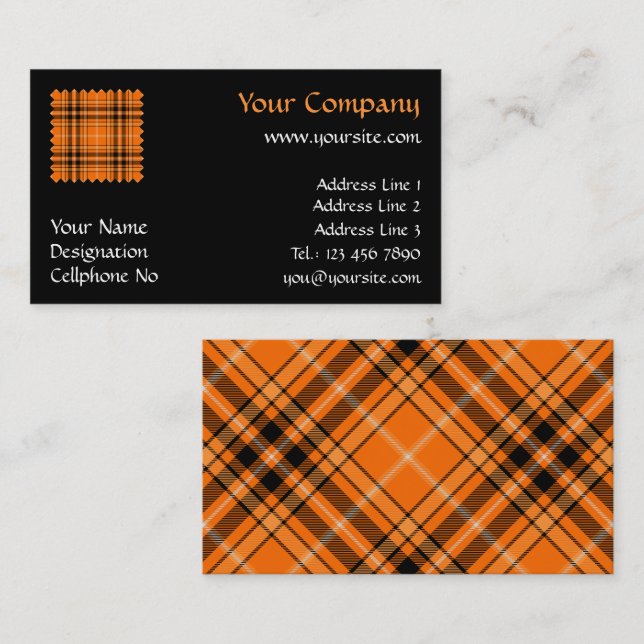 Tarjeta De Visita Naranja de Halloween Tartan (Anverso / Reverso)