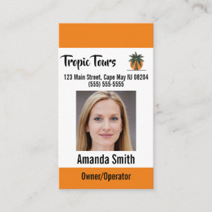 Tarjeta De Visita Naranja de identificación fotográfica de guía turí