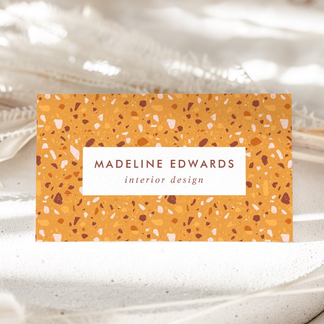 Tarjeta De Visita Naranja de moda y Brown Terrazzo (Subido por el creador)