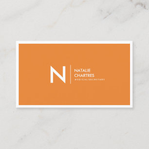 Tarjeta De Visita Naranja de monograma Minimalista fino blanco