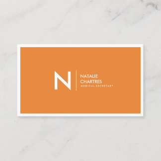 Tarjeta De Visita Naranja de monograma Minimalista fino blanco