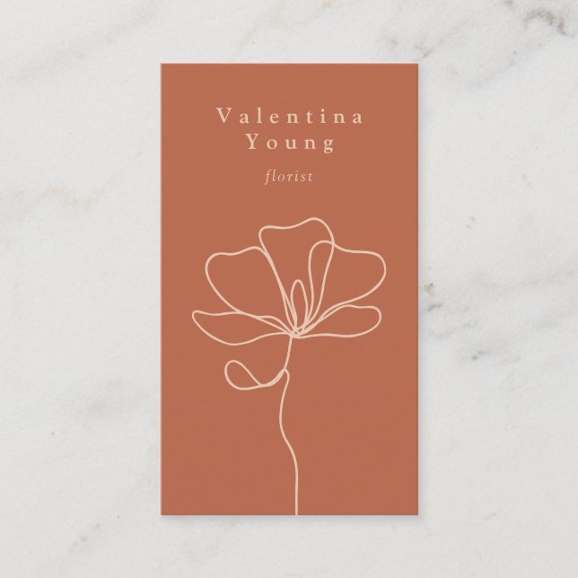Tarjeta De Visita Naranja de óxido mínimo arte moda floral elegante (Anverso)