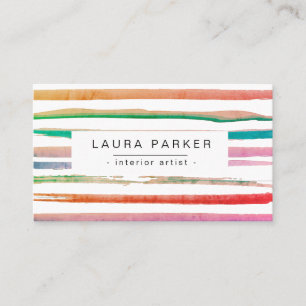 Tarjeta De Visita Naranja de patrón de color de agua a rayas minimal