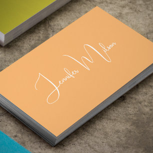 Tarjeta De Visita Naranja de pegado de script manuscrito único limpi