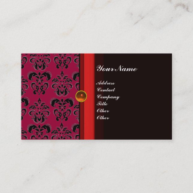 Tarjeta De Visita NARANJA de topacio negro de CLASSY DAMASK MONOGRAM (Anverso)