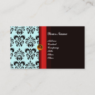 Tarjeta De Visita NARANJA de topacio negro de CLASSY DAMASK MONOGRAM