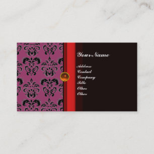 Tarjeta De Visita NARANJA de topacio negro de CLASSY DAMASK MONOGRAM
