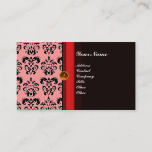 Tarjeta De Visita NARANJA de topacio negro de CLASSY DAMASK MONOGRAM