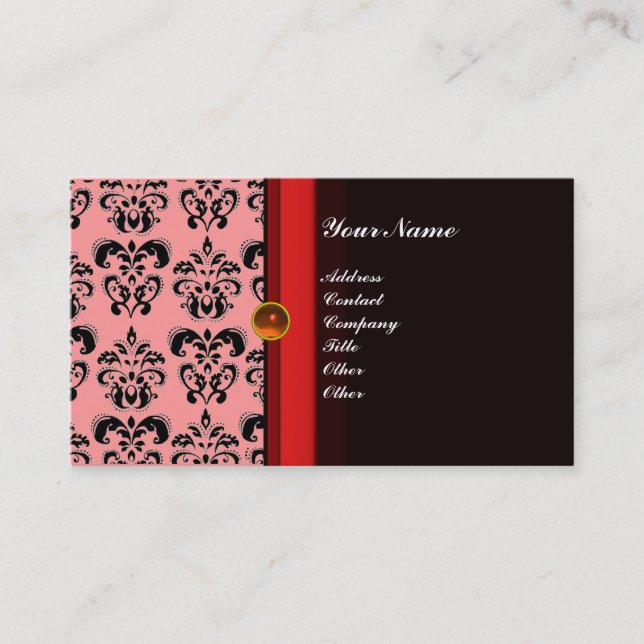 Tarjeta De Visita NARANJA de topacio negro de CLASSY DAMASK MONOGRAM (Anverso)
