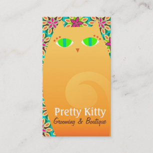 Tarjeta De Visita Naranja del gatito y floral bonitos