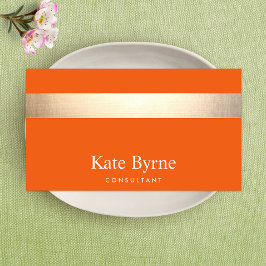 Tarjeta De Visita Naranja elegante moderno con rayas de oro