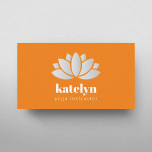 Tarjeta De Visita Naranja elegante moderno Lotus Icon Instructor de 