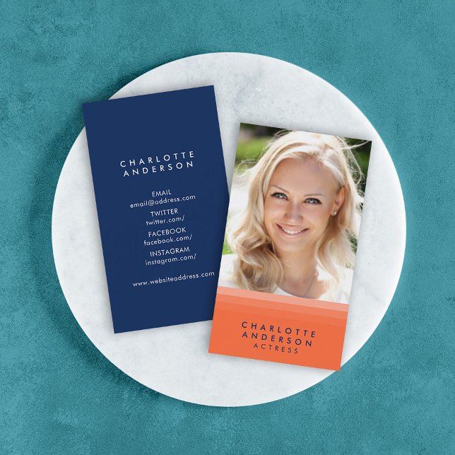 Tarjeta De Visita Naranja estratificado y foto de medios sociales az (Subido por el creador)