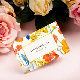 Tarjeta De Visita Naranja floral acuarela Bohemio amarillo moderno