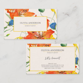 Tarjeta De Visita Naranja floral acuarela Moda boho moderno amarillo