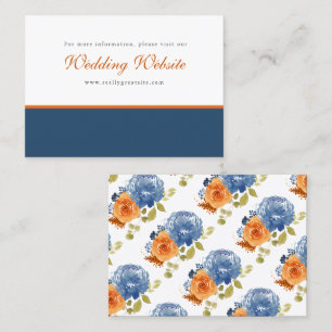 Tarjeta De Visita Naranja Floral Boho Boda de Navy Blue Burnt