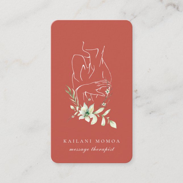 Tarjeta De Visita Naranja Floral Femenina de Línea Moderna (Anverso)