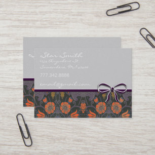 Tarjeta De Visita Naranja floral Swirly Vintage y Plum