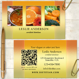 Tarjeta De Visita Naranja Fotos de Oro Código QR nutricionista dieti
