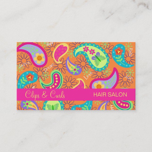 Tarjeta De Visita Naranja Fuchsia Patrón rosa moderno Paisley Whimsy (Anverso)