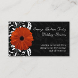 Tarjeta De Visita Naranja Gerbera Daisy con pergamino blanco y negro