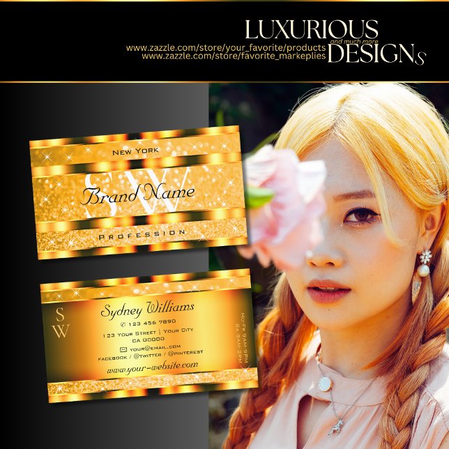 Tarjeta De Visita Naranja glamuroso Esparkle Purpurinas Estrellas Mo (Subido por el creador)