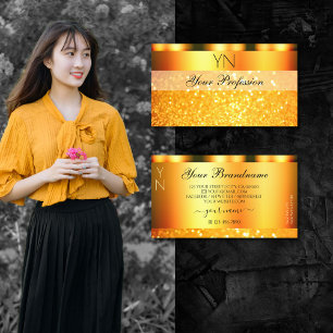Tarjeta De Visita Naranja glamuroso Purpurina de espuma Monograma Sh
