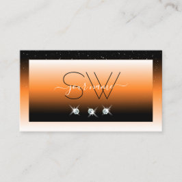 Tarjeta De Visita Naranja Gradiente Negro Sparkling Diamonds Inicial