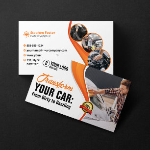 Tarjeta De Visita Naranja Lavado de Coches Waxing Auto Detailing Ser
