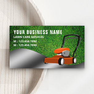 Tarjeta De Visita Naranja Lawn Mower Gardening Service Grass Cutting