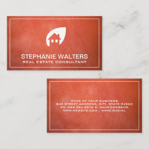 Tarjeta De Visita Naranja Leather Real Estate   Icono de inicio