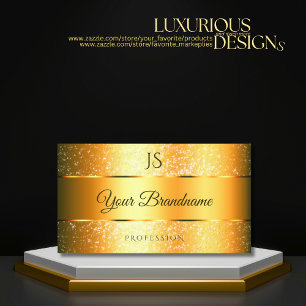 Tarjeta De Visita Naranja Luminoso Gold Sparkly Purpurina e Iniciale