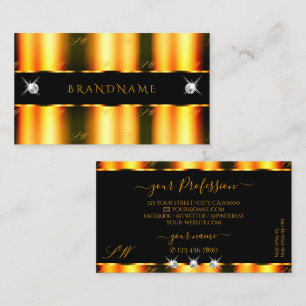 Tarjeta De Visita Naranja luminoso Monograma de diamantes espumosos 