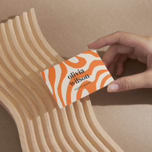 Tarjeta De Visita Naranja Marble Wavy Retro Stripe Negrita Primavera