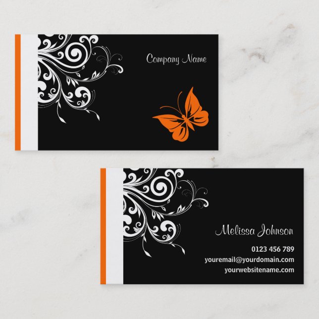 Tarjeta De Visita Naranja Mariposa Flourish (Anverso / Reverso)
