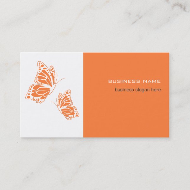 Tarjeta De Visita Naranja mariposa y blanco elegante moderno simple (Anverso)