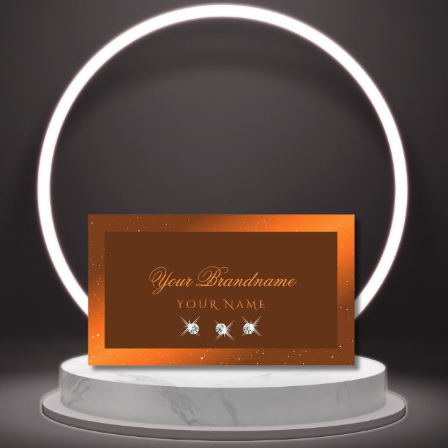 Tarjeta De Visita Naranja marrón brillante Diamantes elegantes (Subido por el creador)