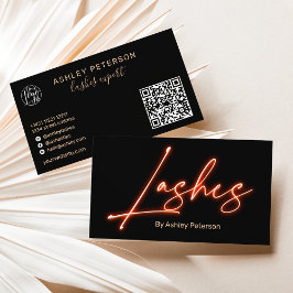 Tarjeta De Visita Naranja moderno de glam neon lashes logo qr código