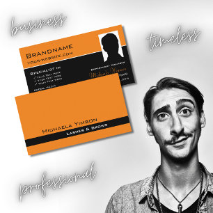 Tarjeta De Visita Naranja moderno y negro con foto profesional