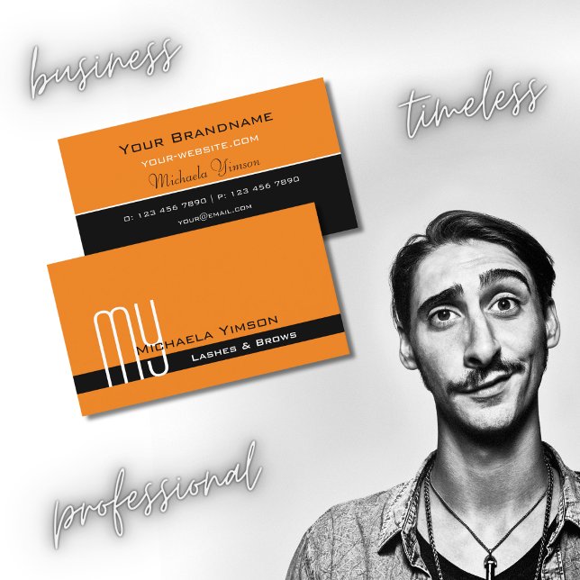 Tarjeta De Visita Naranja moderno y negro con monograma profesional (Subido por el creador)