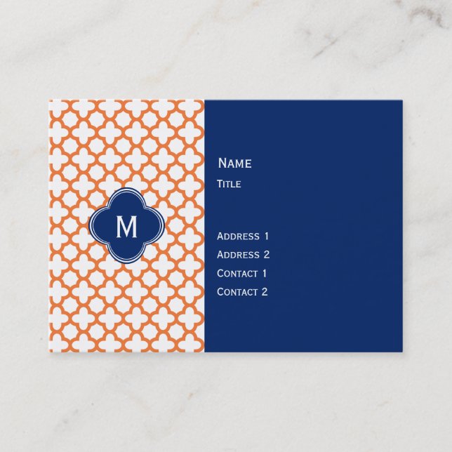 Tarjeta De Visita Naranja monogramado y Cuarteto azul real (Anverso)