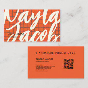 Tarjeta De Visita Naranja negrita Marrón Patrón de comprobación QR C