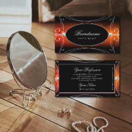 Tarjeta De Visita Naranja negro de lujo Ornate Sparkle Jewels Elegan