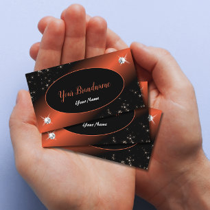 Tarjeta De Visita Naranja negro de lujo Purpurina Stars Jewels Glamo