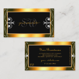 Tarjeta De Visita Naranja negro elegante Monograma de diamantes espu