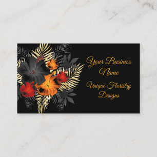 Tarjeta De Visita Naranja Negro Floral flores floristería única