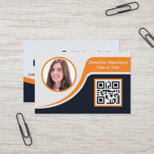 Tarjeta De Visita Naranja negro profesional añada su logotipo QR