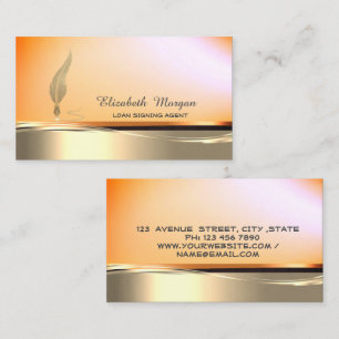 Tarjeta De Visita Naranja notarial de Feather Purpurina de Oro Profe